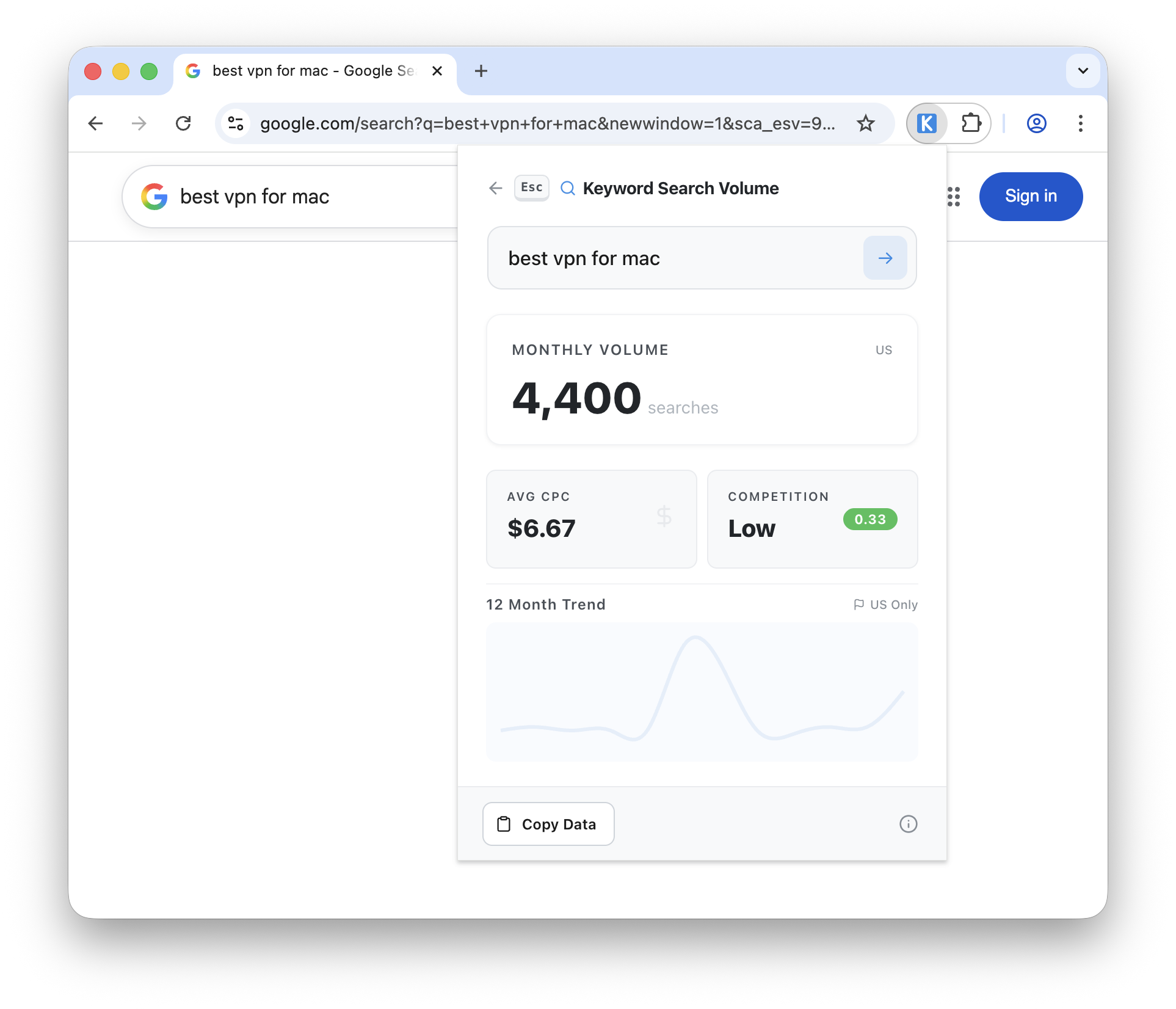 Keyword Search Volume Interface